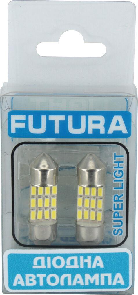 Лампочка 2-х цокольная Futura LED T11 C10W SMD 12-диодов 24V-1,7 Вт SV8,5-8 28 мм 2 шт. Белый