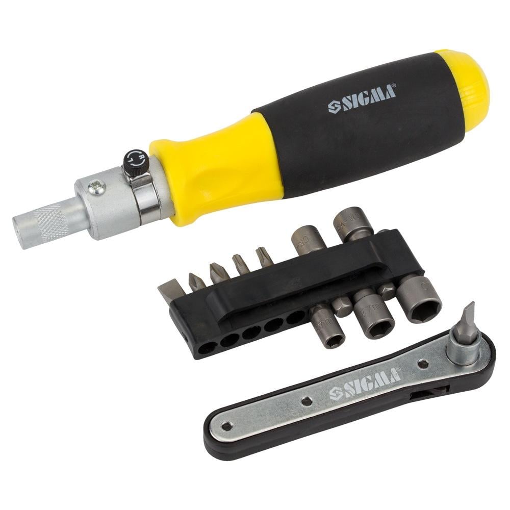 Отвертка с реверсом Sigma + трещотка и биты 11 шт. CrV (4001131)