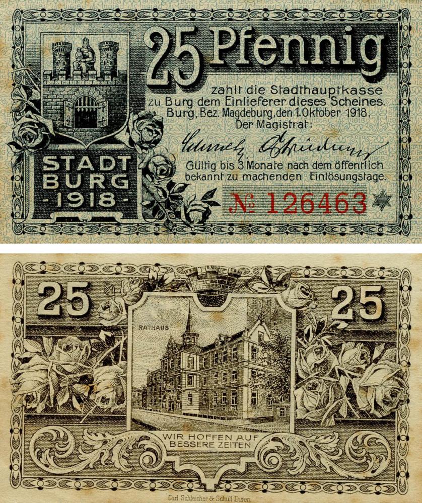 Коллекционная банкнота Германия Нотгельд 25 пфеннигов 1918 F-VF Магдебург (Б18569)
