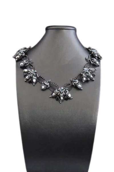 Кольє мереживне з перлами намистинами та бісером Чорна лілія ручна робота Чорний (NK-0023)