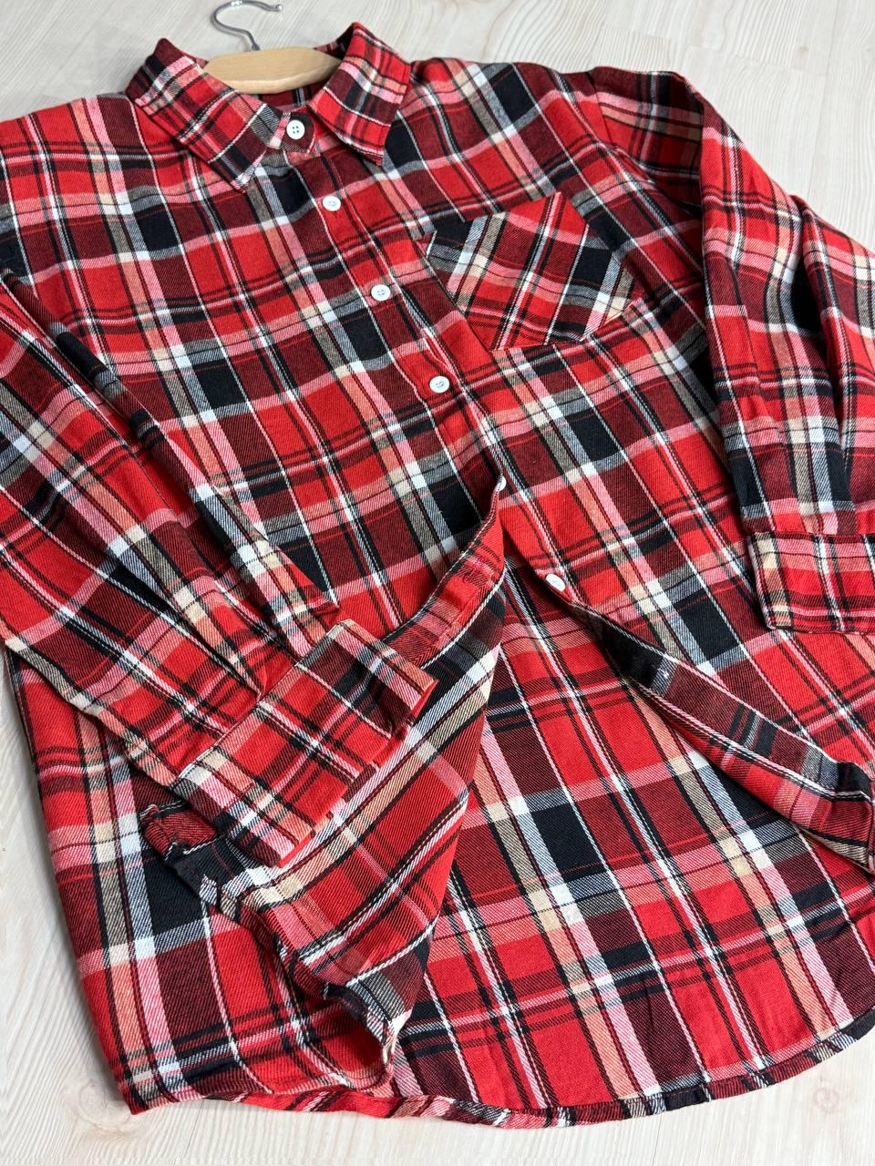 Сорочка жіноча Baoyu 225-1 в клітинку оверсайз фланель OS Червоний (4762) - фото 9