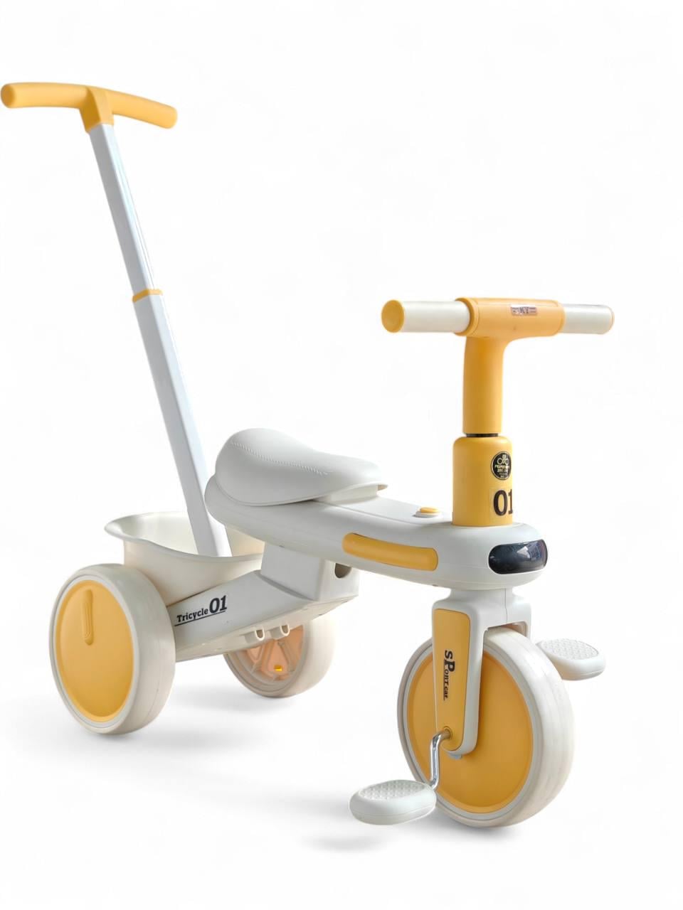 Велосипед-биговел детский Tricycle 01 KE5189 трехколесный с родительской ручкой музыкальный с подсветкой пластик от 1,5 лет Желтый (KE5189r-s)
