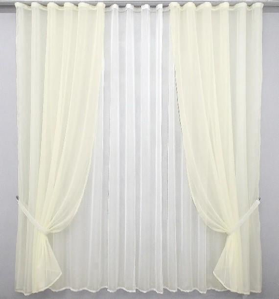 Комплект штор с подвязками шифон 4х2,7 м/тюль 1,5x2,7 м 2 шт. Молочный/Белый (022дк)