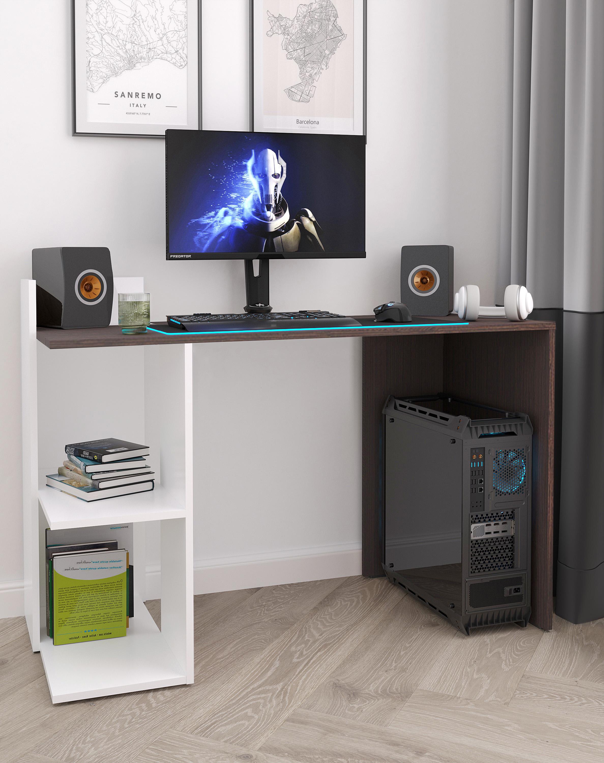 Стіл письмовий з полицями з лівої сторони 120х87х52 см Венге магія/Білий