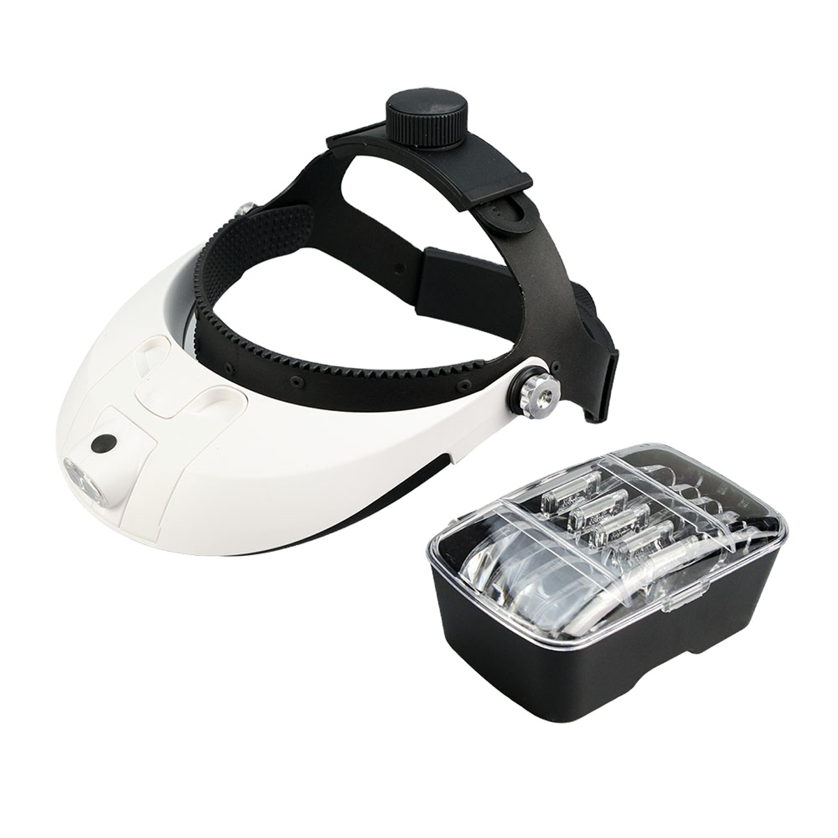 Лупа-очки бинокулярная налобная MG81001-H с 2LED 5 линз 1X/1,5X/2X/2,5X/3,5X - 3Х/4Х/4,5X/5X/5,5Х/6Х White/Black (160422) - фото 2 Лупа-очки бинокулярная налобная MG81001-H с 2LED 5 линз 1X/1,5X/2X/2,5X/3,5X - 3Х/4Х/4,5X/5X/5,5Х/6Х White/Black (160422) - фото 2