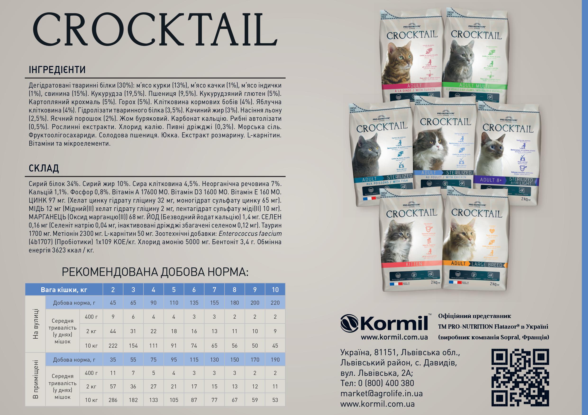 Сухий корм Pro-Nutrition Flatazor Crocktail Sterilized with Chicken для дорослих стерилізованих котів з куркою 0,4 кг - фото 4