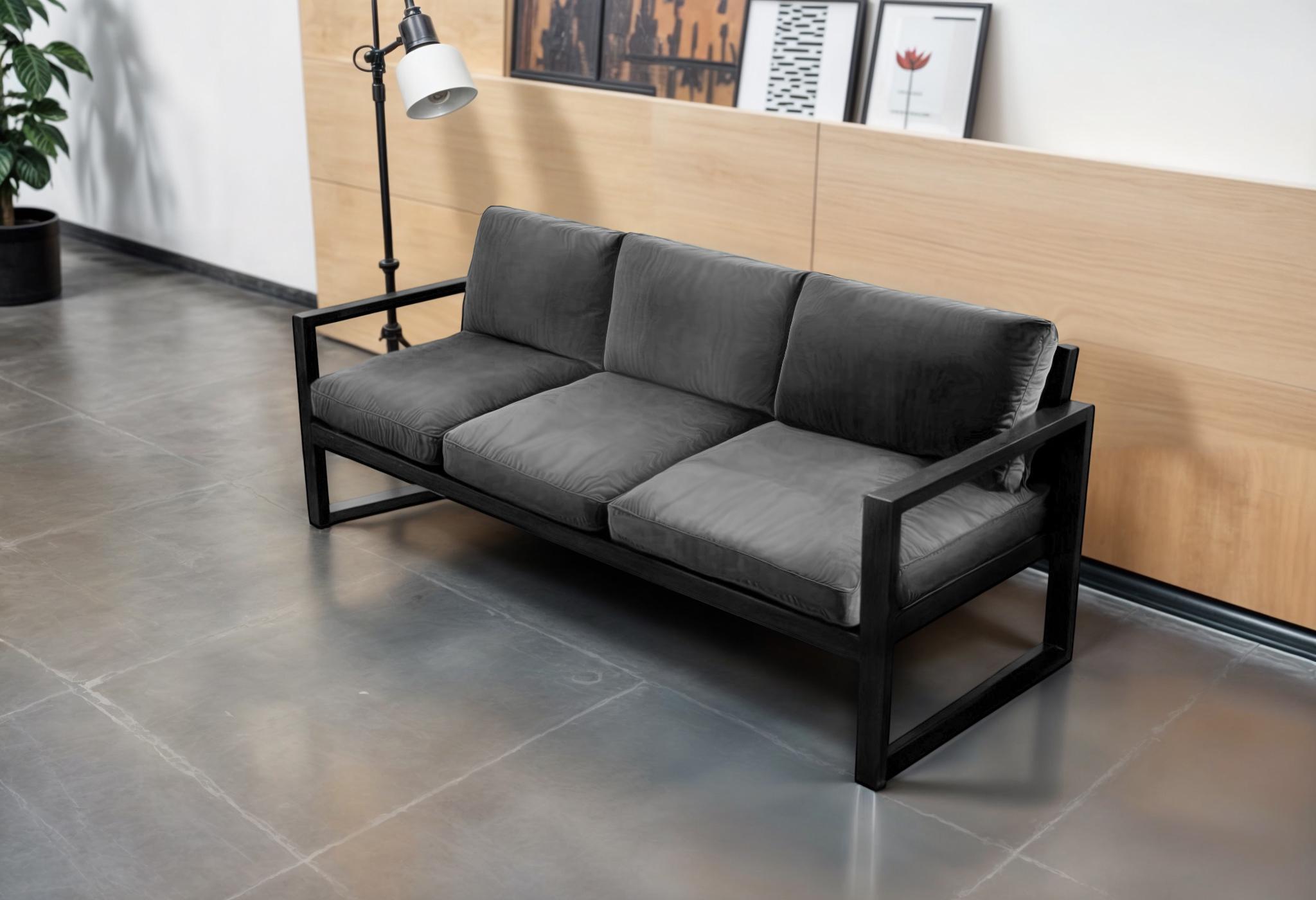 Диван металлический Tobi Sho Лофт Стейт DV1 с подлокотниками и мягкими подушками 750х2100х700 мм велюр 29/Светло-серый - фото 3