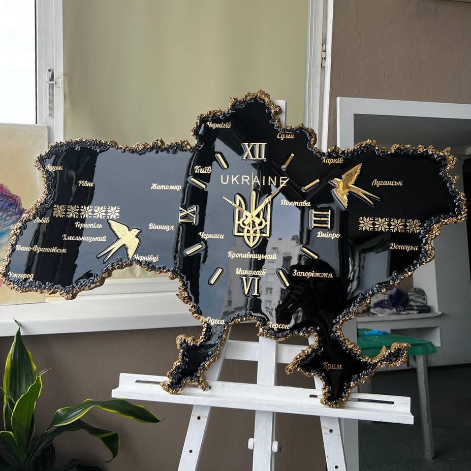 Часы настенные из эпоксидной смолы Карта Украины 70x45 см Часы настенные из эпоксидной смолы Карта Украины 70x45 см