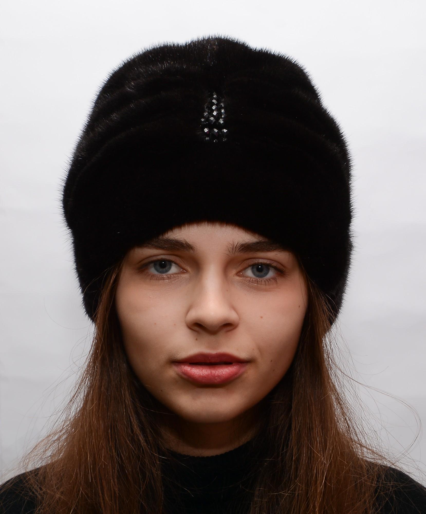 Женская шапка Меховой стиль Чалма из натурального меха норки Черный (077/Е)
