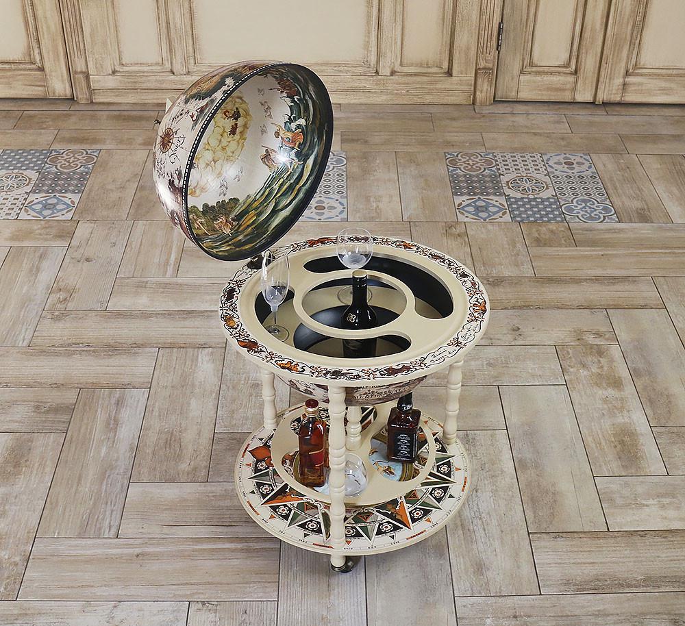 Минибар напольный Гранд Презент Глобус Карта мира 45 см Слоновая кость (45001W)