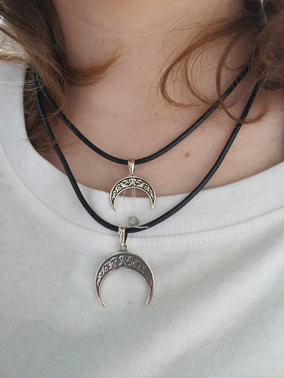 Срібна підвіска кулон амулет Лунниця у візерунок 925 проба 2 см Чорнений (2596251106) - фото 6