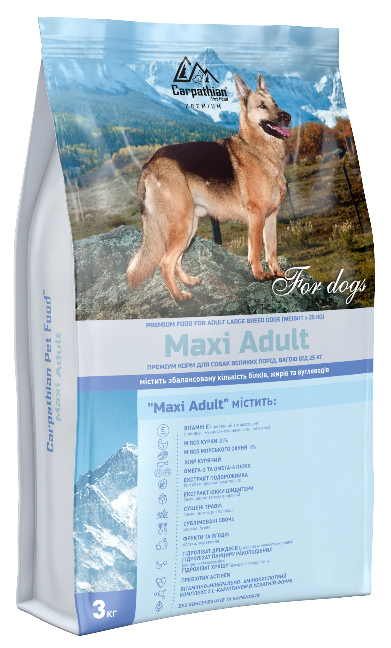 Корм для собак Carpathian Pet Food-Maxi для дорослих собак великих порід/від 25 кг 3 кг (34998344)