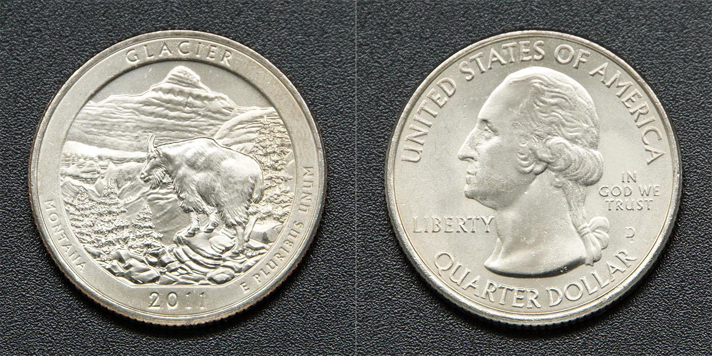 Коллекционная монета США 2011 25 центов Глейшер Монтана D а UNC