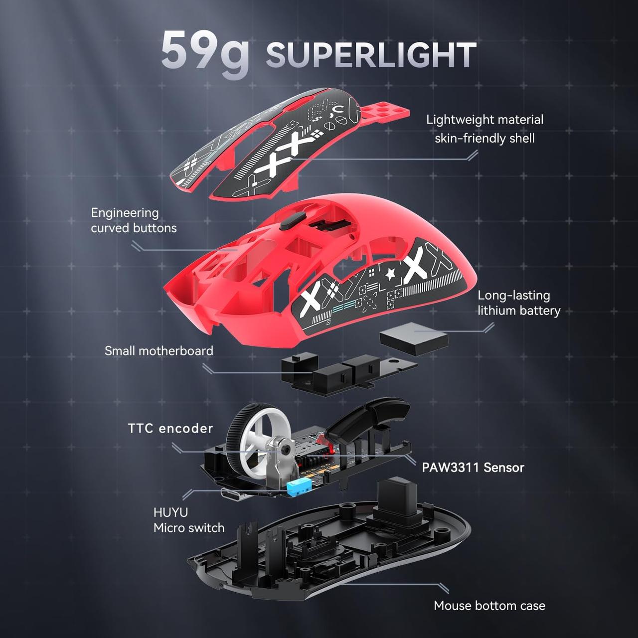 Мышь беспроводная attack shark R1 Red (2378381206) - фото 5 Мышь беспроводная attack shark R1 Red (2378381206) - фото 5