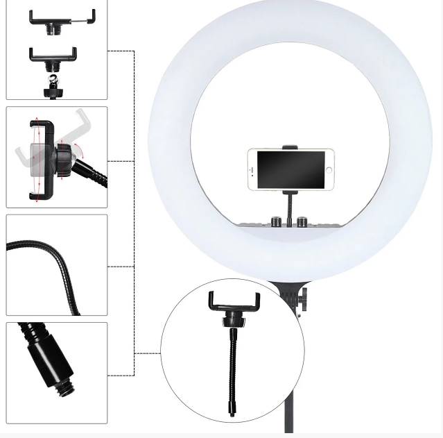 Кольцевая лампа диагональ 45 см со штативом 210 см для профессиональной съемки с пультом