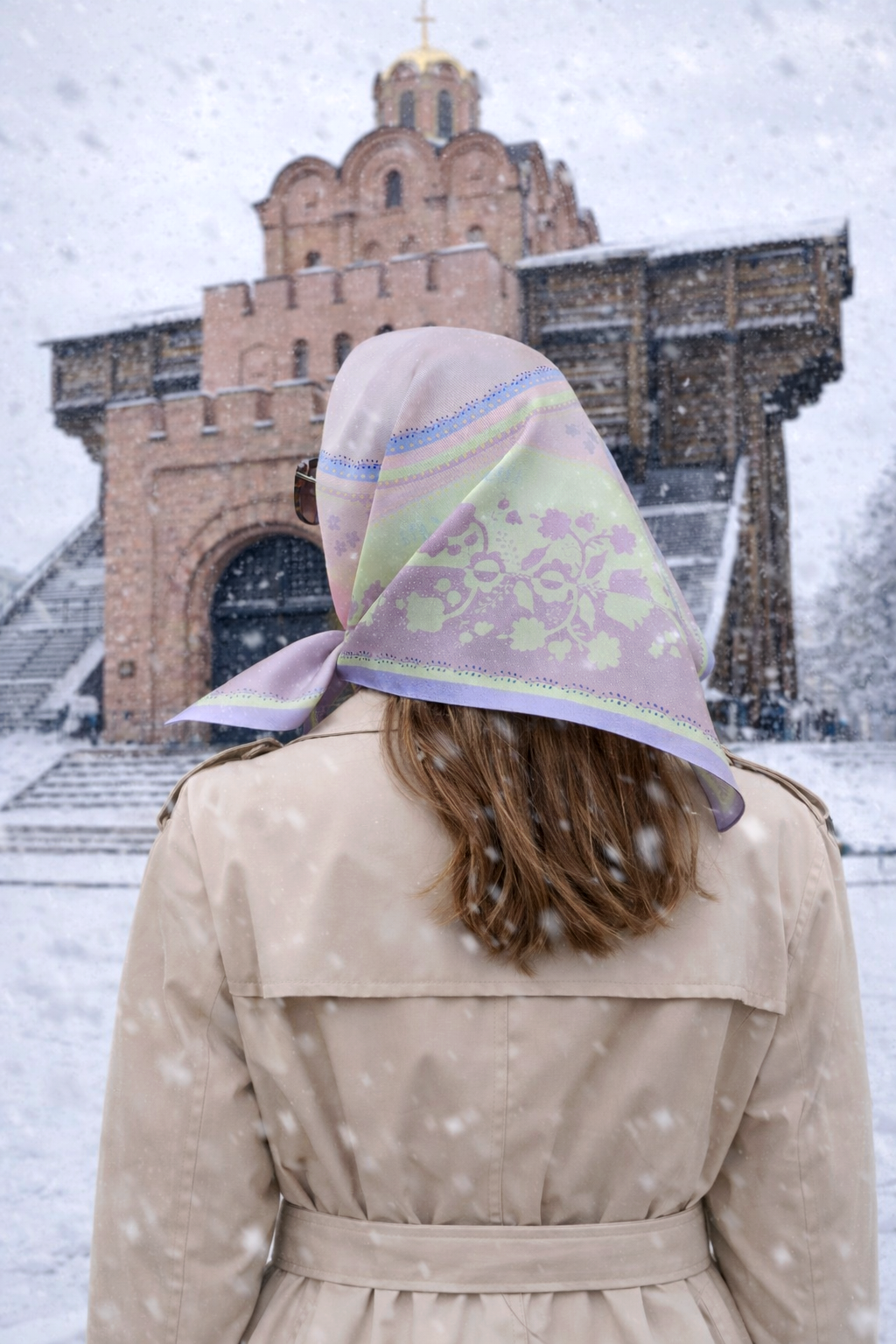 Платок Liane House Нежная Красота из натурального шелка твил 60x60 см Бежевый