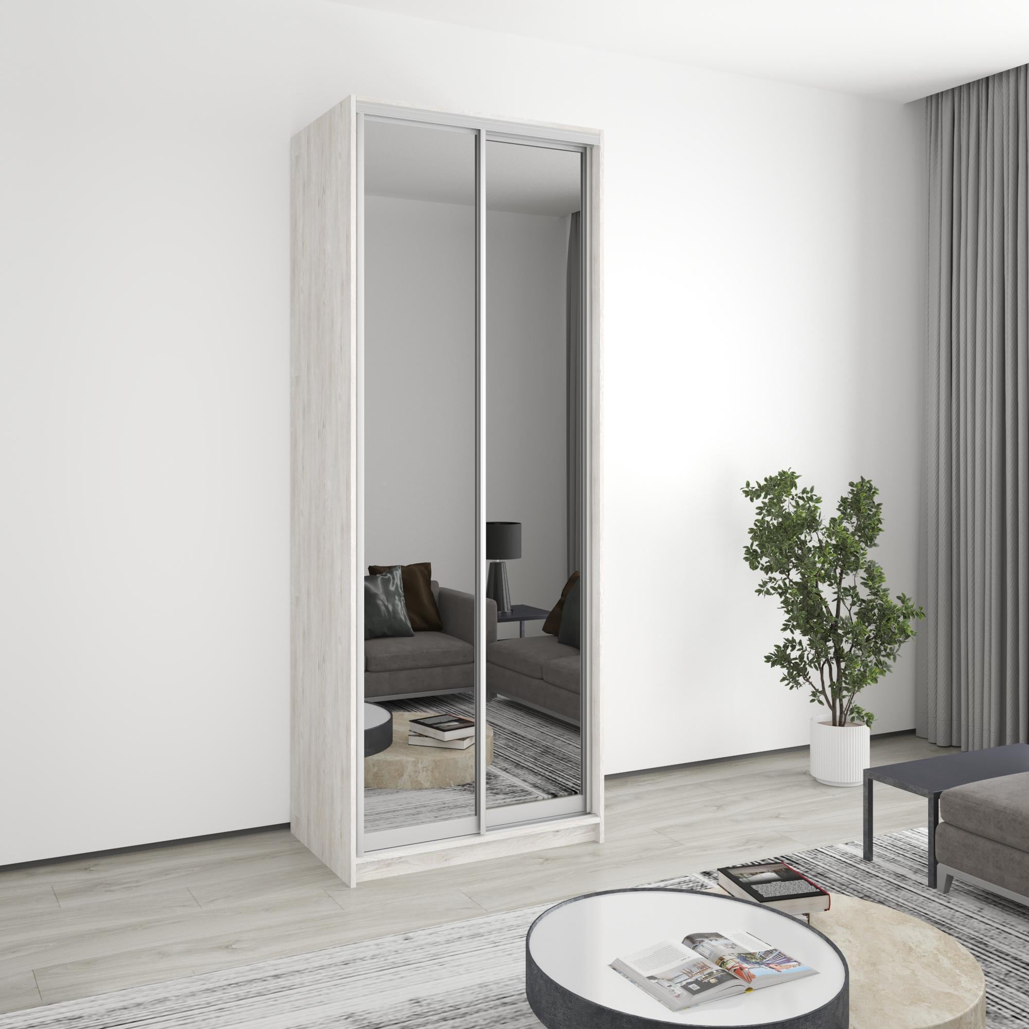 Шкаф-купе двухдверный MebelStar Уни AL 2 зеркала 90x60x240 см Аляска серый (MBS-4031)