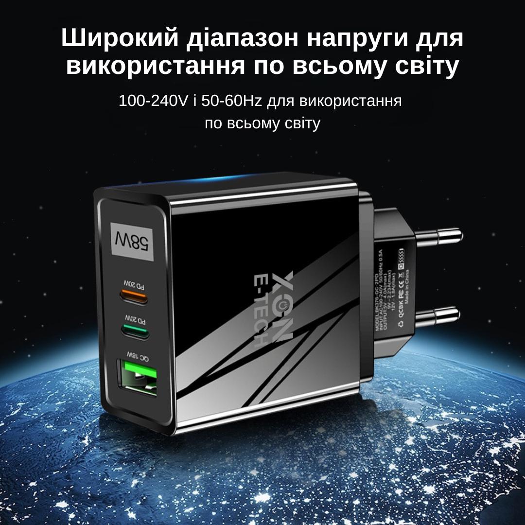 Зарядний пристрій XON PowerCharge USB Type-C 58W Чорний (PCWA058020A1С2B 6068) - фото 3