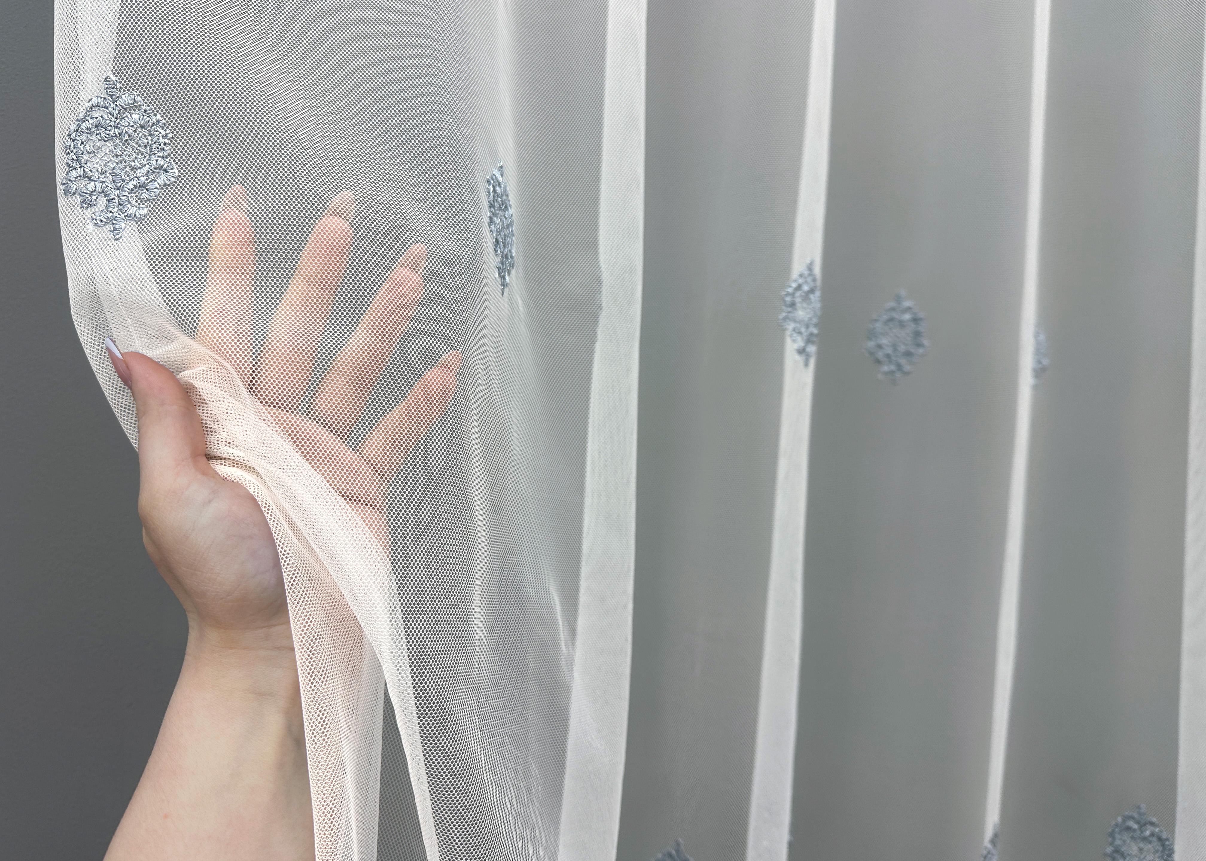 Тюль VR-Textil 1657т Грек-сітка з вишивкою та люрексом 300х270 см Молочний/Сіро-блакитний (42-0661) - фото 5