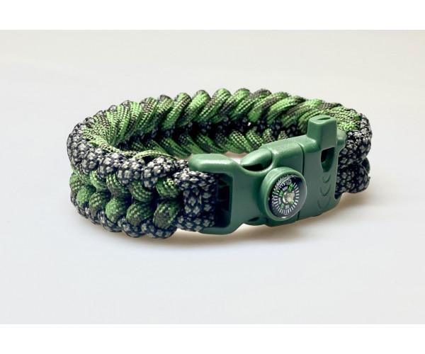 Браслет выживания Safety с компасом кресалом и свистком из паракорда Серо-зеленый (12178)