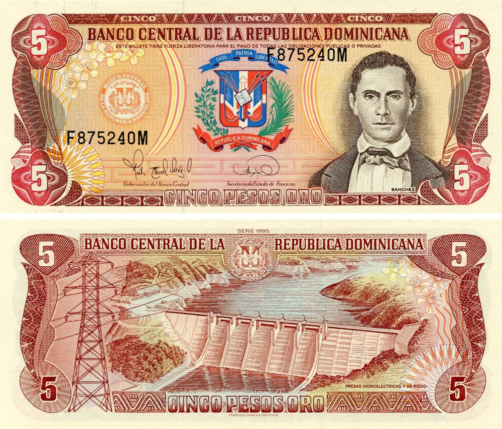 Колекційна банкнота Домінікана 5 песо 1995 UNC P147a (Б18289)