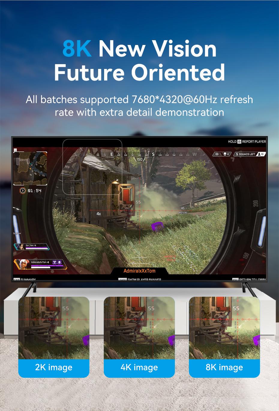 Кабель Vention DisplayPort 2.0 8K 60Hz 4K 144Hz 2K 165Hz 1080P 240Hz 40 Гбіт/с Gsync/Freesync 5 м Чорний (HGABJ) - фото 4