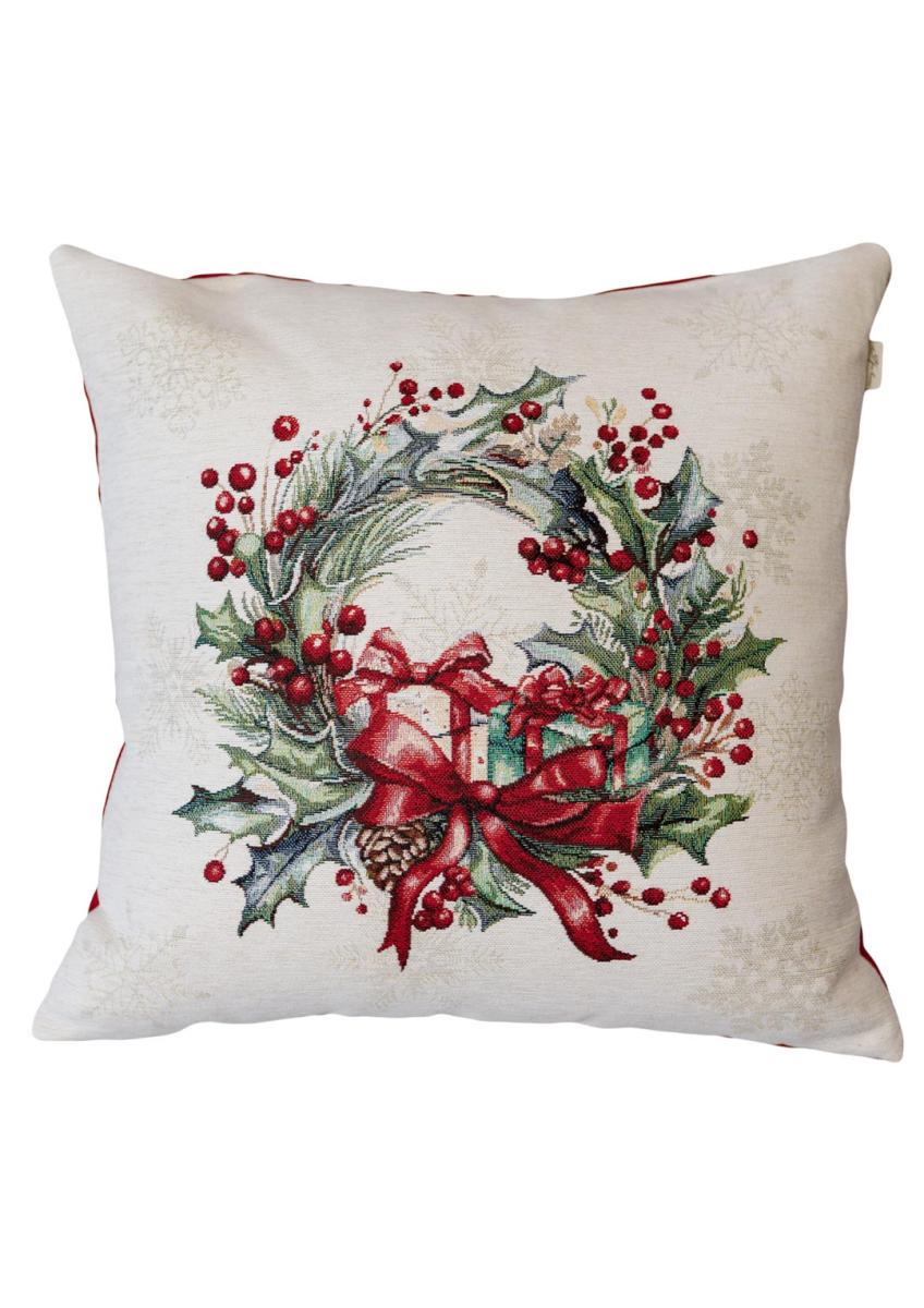 Подушка гобеленовая с велюром Снежная зима Венчик 45х45 см (037195)