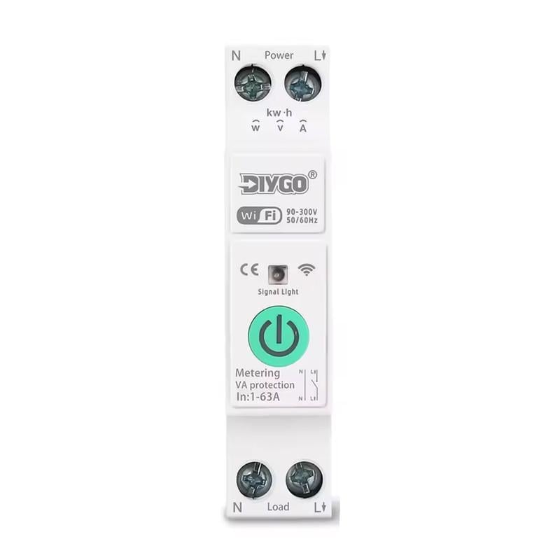 Умный WiFi выключатель DiyGo с полной защитой/счетчиками/таймером 1P+N 1-63A 230V Smart Life/Tuya (DGB-63TT) Умный WiFi выключатель DiyGo с полной защитой/счетчиками/таймером 1P+N 1-63A 230V Smart Life/Tuya (DGB-63TT)
