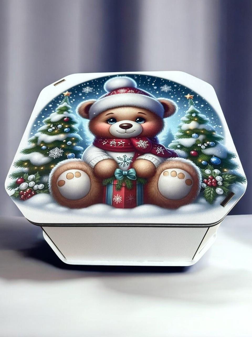 Подарочная коробка Новогодняя №1 ХДФ 19x19x10 см (2414147859)