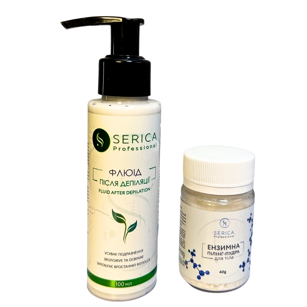 Набор против врастания волос Serica энзимная пилинг-пудра 40 г и флюид после депиляции для лица и тела 100 мл 2 шт. (N-175)