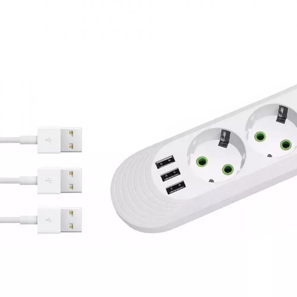 Фильтр сетевой Power Socket F03U 3 розетки + 3 USB White (9756227) - фото 3