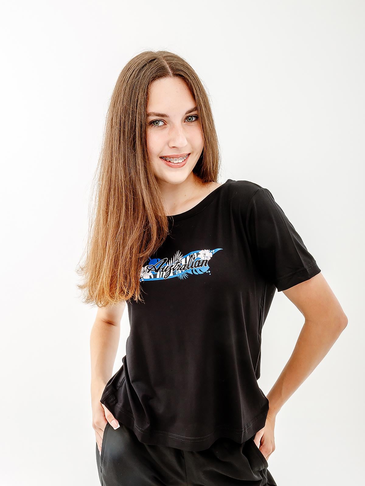 Футболка женская Australian LOGO FLOWERS TEE JERSEY V 2XL Черный (7dLSDTS0027-003 2XL)
