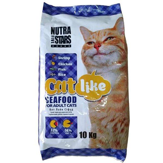 Корм сухий для котів Nutra Five Stars Catlike Seafood Креветка/курка/риба/рис 10 кг