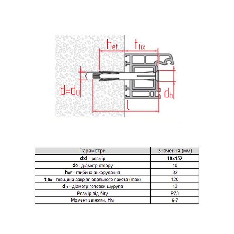 Анкер з гвинтом Metalvis 10х152 мм прижим 120 мм для вікон оцинкована сталь PZ 100 шт. (9F10000009F110A500) - фото 2 Анкер з гвинтом Metalvis 10х152 мм прижим 120 мм для вікон оцинкована сталь PZ 100 шт. (9F10000009F110A500) - фото 2