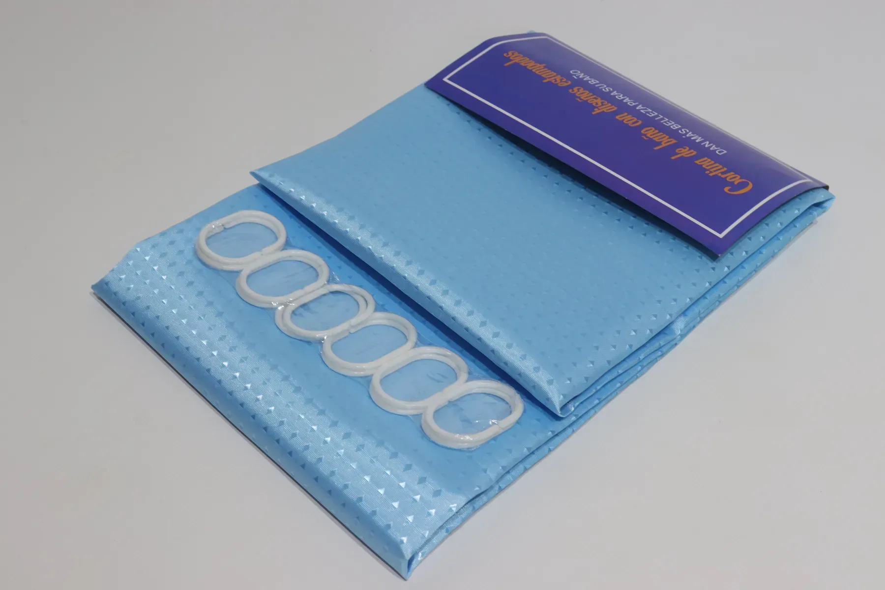 Шторка для ванної з кільцями однотонна 240х180 см Блакитний (5314/lightblue)