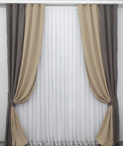 Комплект штор микровелюр 1,5х2,8 м 2 шт. Какао/Бежевый (014дк/968-840ш)