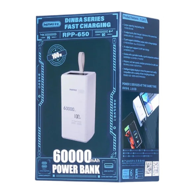 Повербанк REMAX RPP-650 з швидкою зарядкою 100W 60000 mAh Білий (21181853) - фото 5