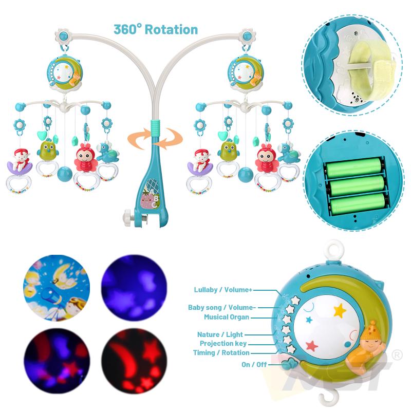 Мобиль музыкальный Baby Bell Moon 3в1 с ночником/проектором и пультом управления Бирюзовый - фото 4