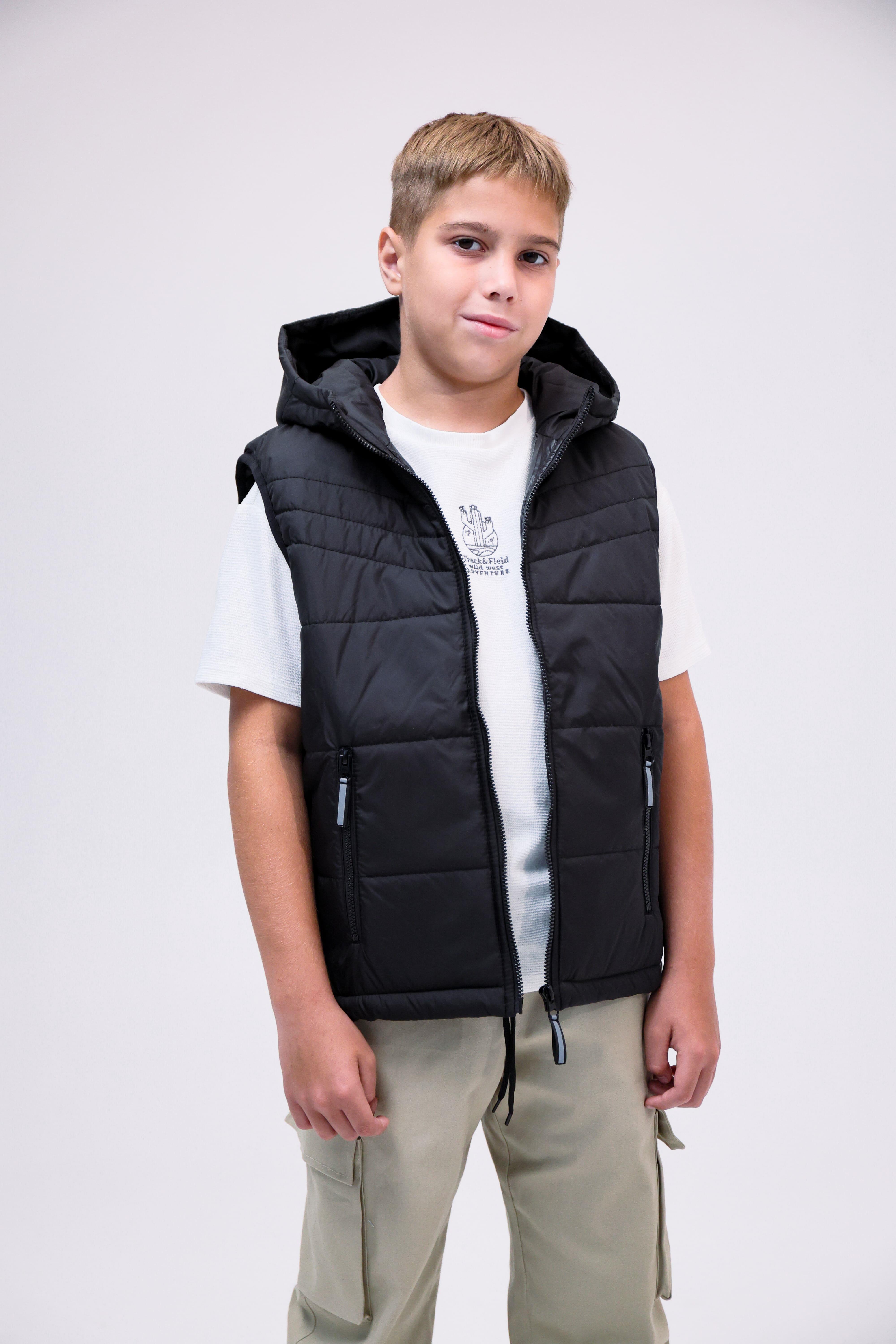 Жилетка детская подростковая на мальчика демисезонная Черный (грін-ч134) Жилетка детская подростковая на мальчика демисезонная Черный (грін-ч134)