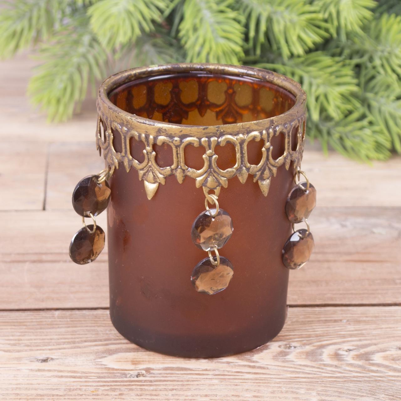 Подсвечник с висячими кристаллами Коричневый (3357-2)