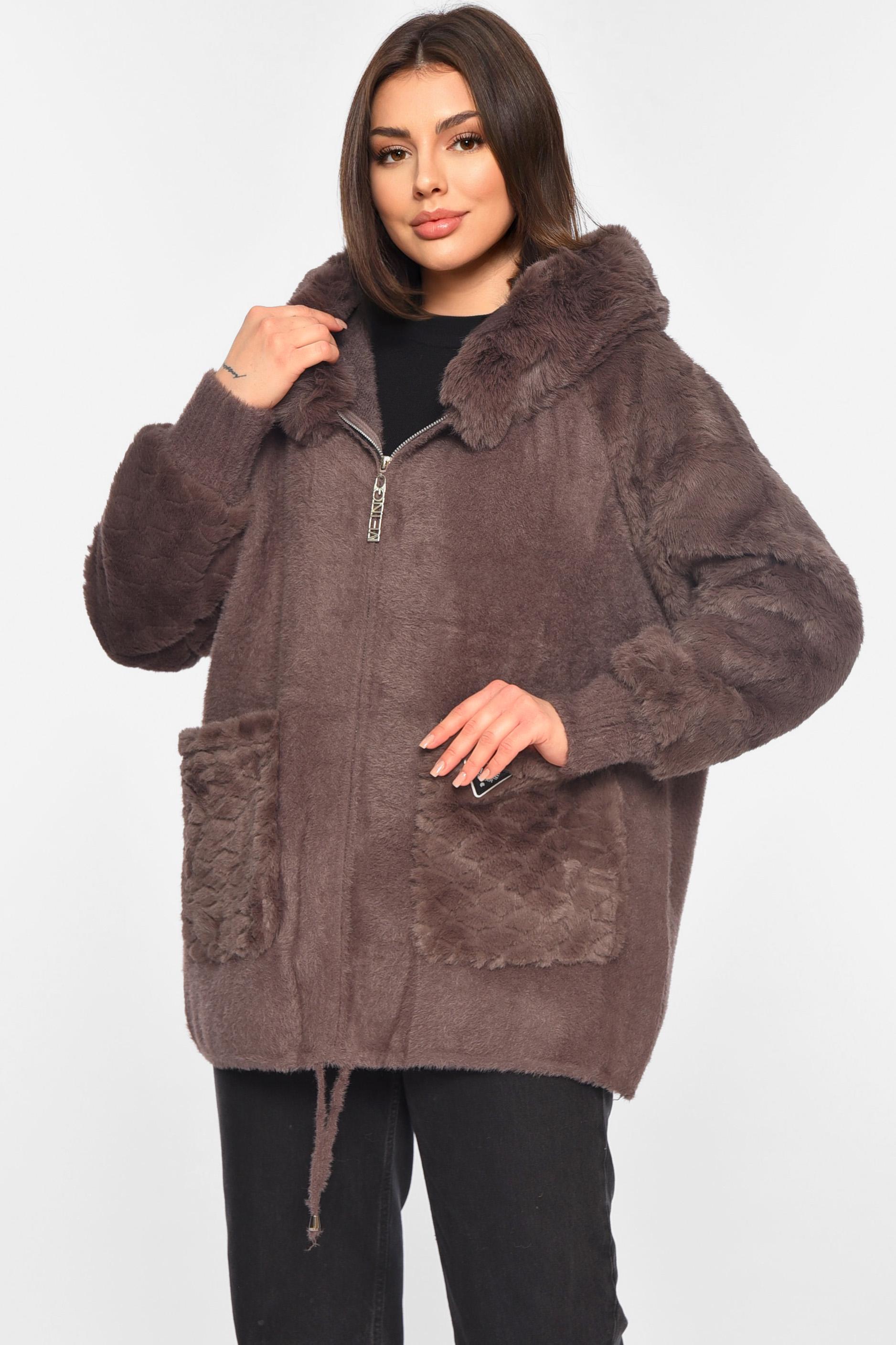 Кардиган женский из альпаки с мехом L Коричневый (195350)