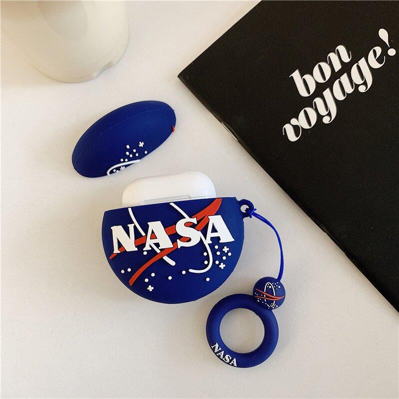 Чехол для Apple Airpods 1/2 NASA с кольцевым держателем Синий