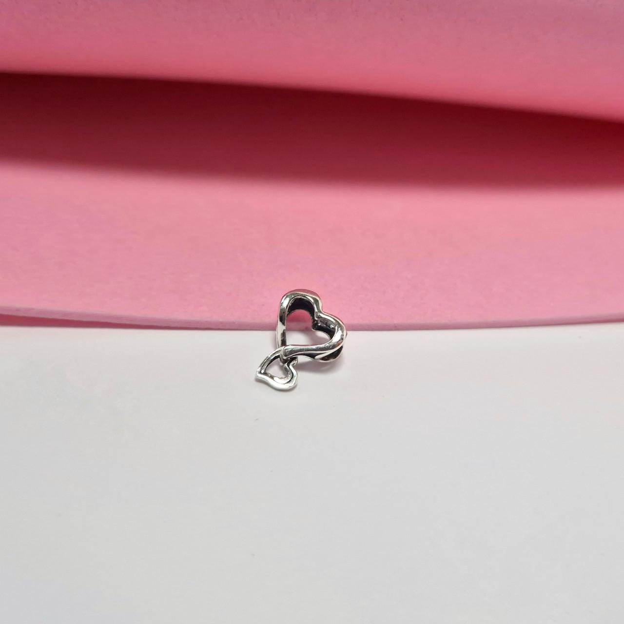 Шарм подвеска два сердца без камней серебро 925 пробы черненное 1,10 г (848ч)