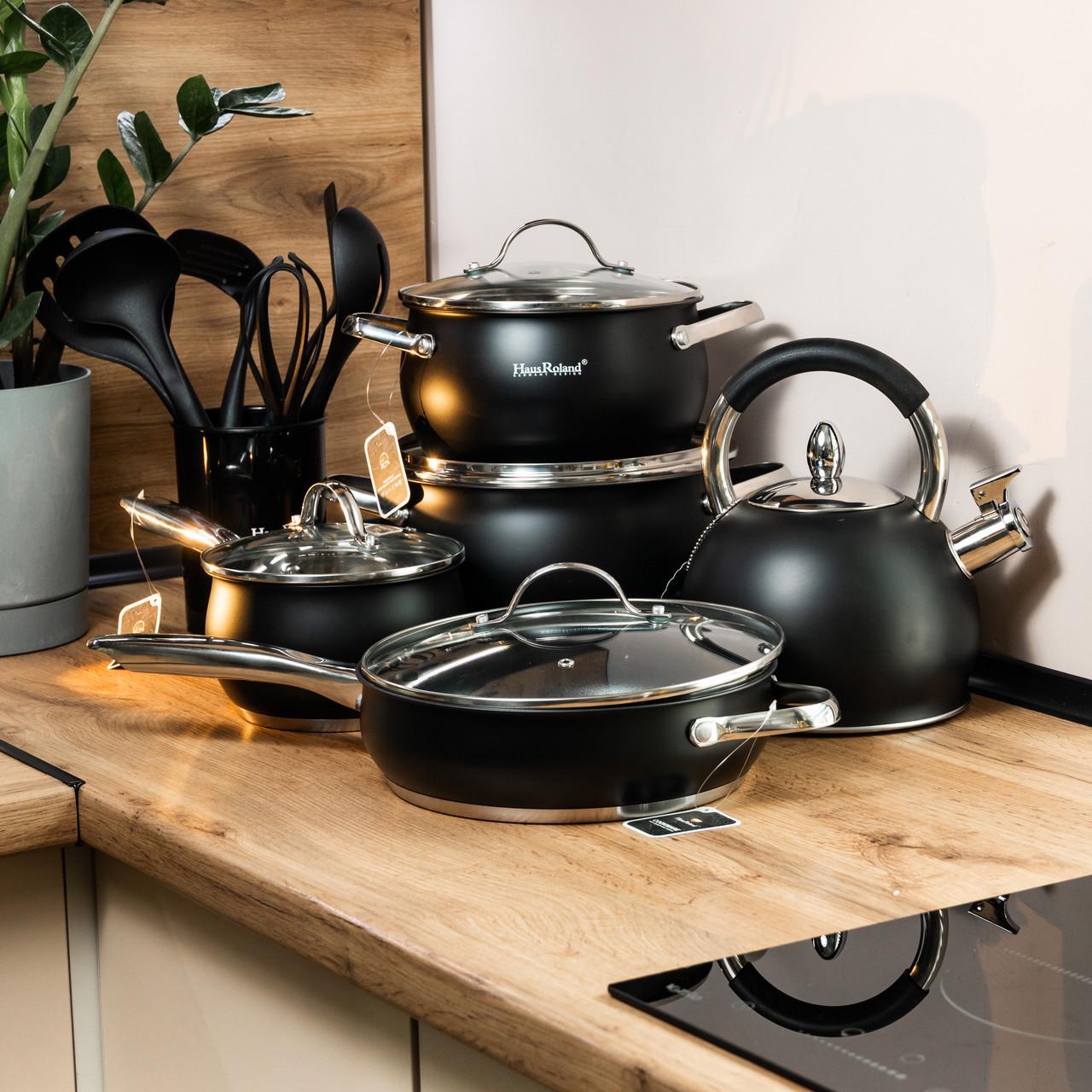 Набор посуды из нержавеющей стали 12 предметов Черный