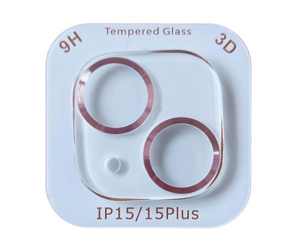 Защитное стекло Tempered Glass Metal Classic на заднюю камеру для Apple iPhone 15/15 Plus Розовый (32614)