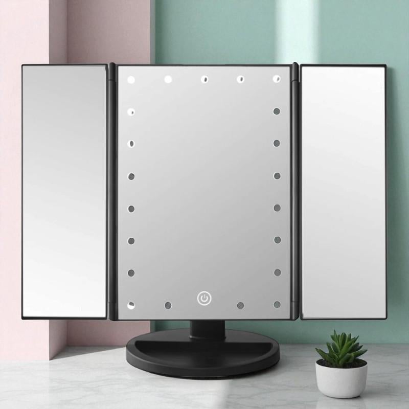 Зеркало тройное для макияжа Magnifying Mirror с LED-подсветкой прямоугольное с увеличением.