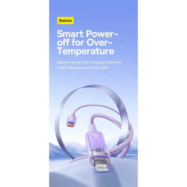 Кабель BASEUS Explorer Series Fast Charging Smart Temperature Control Cable Type-C to Lightning CATS010204 20W 1 м Pink - фото 7