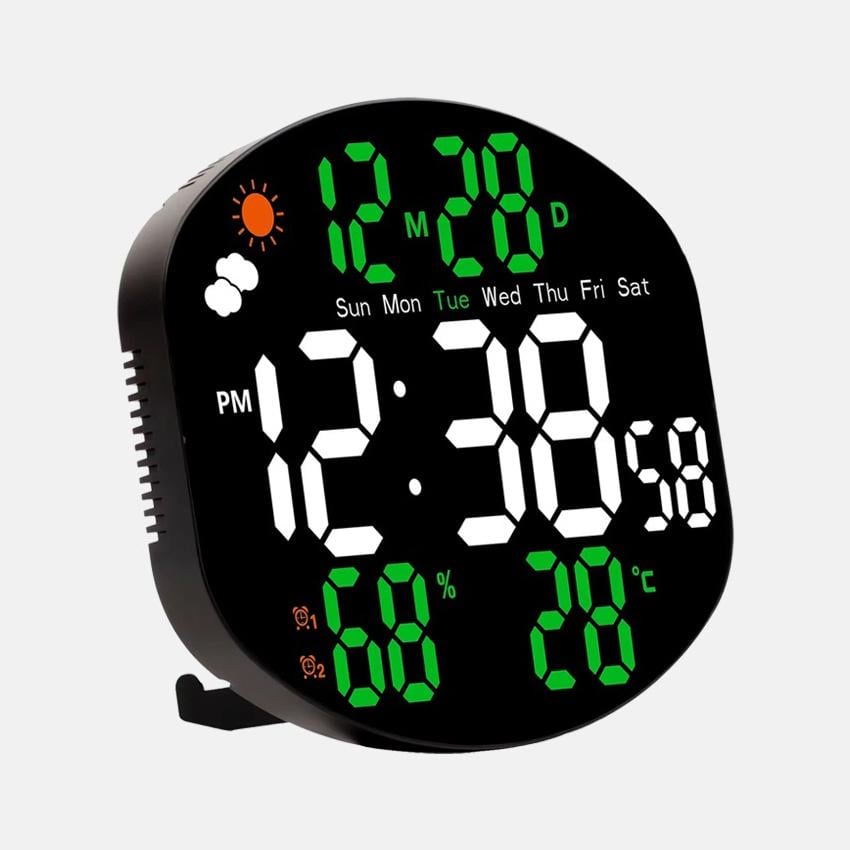 Годинник настінний LED з погодою календарем та термометром Black