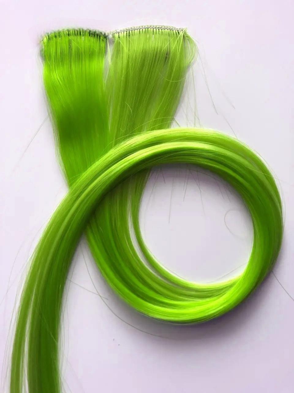 Пасма волосся на кліпсах для нарощування Салатовий (5586) - фото 1