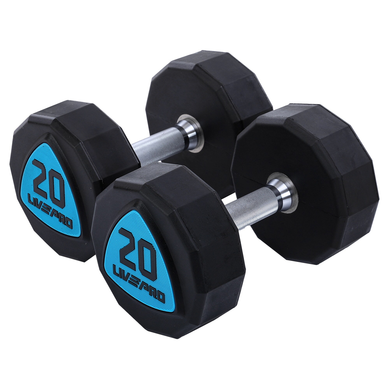 Гантели цельные профессиональные с полиуретановым покрытием LiveUp LP8003-20 2 шт. по 20 кг Черный/Синий